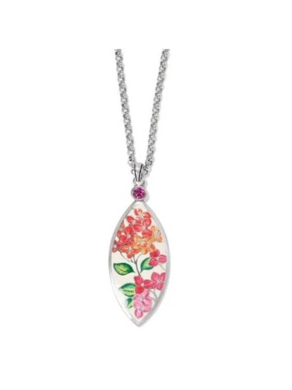 Brighton Hamptons Silver Pink Floral Reversible Necklace NWT $148 JM7620